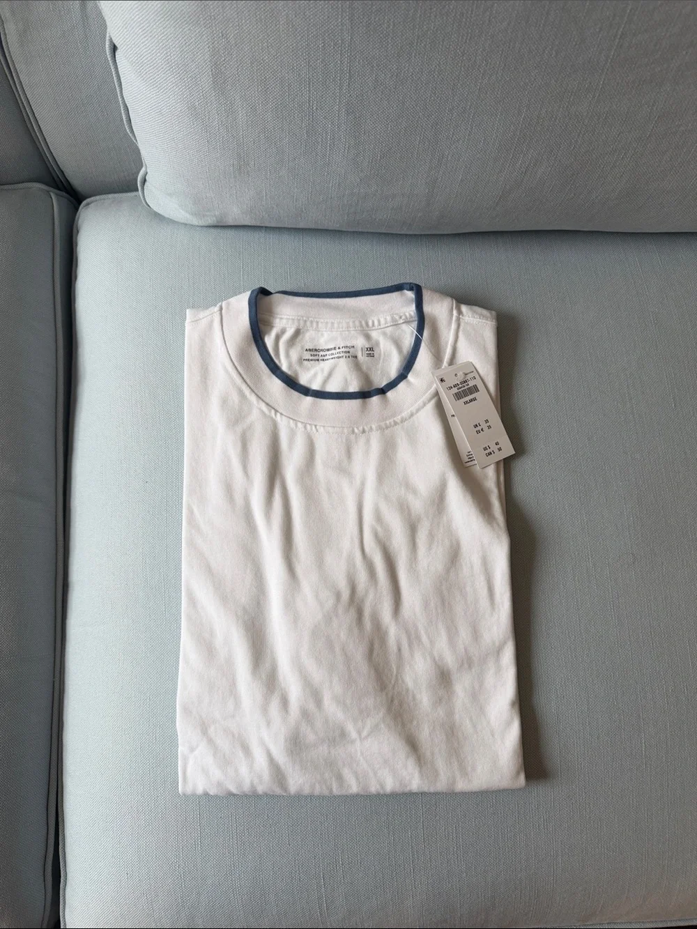 Abercrombie & Fitch White Crewneck Tee with Navy Trim